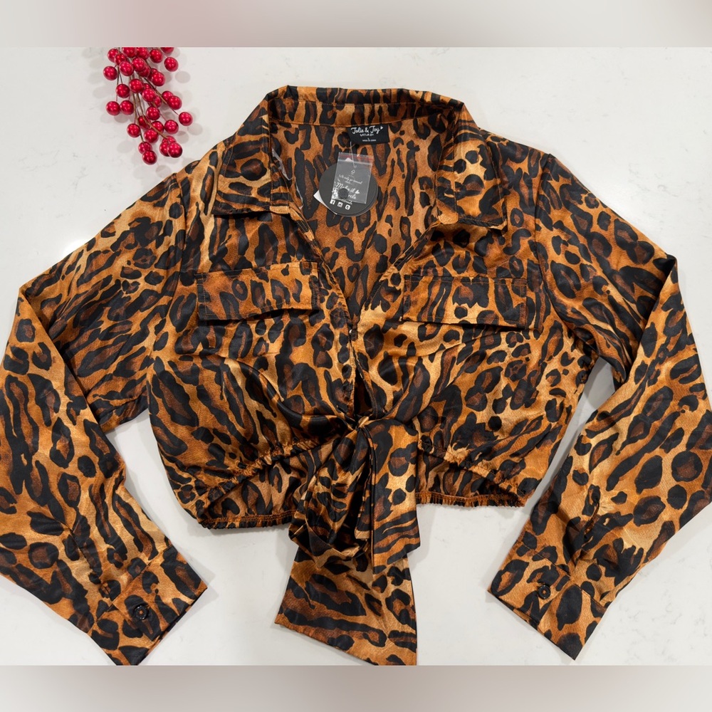 Leopard Print Tie-Front Blouse